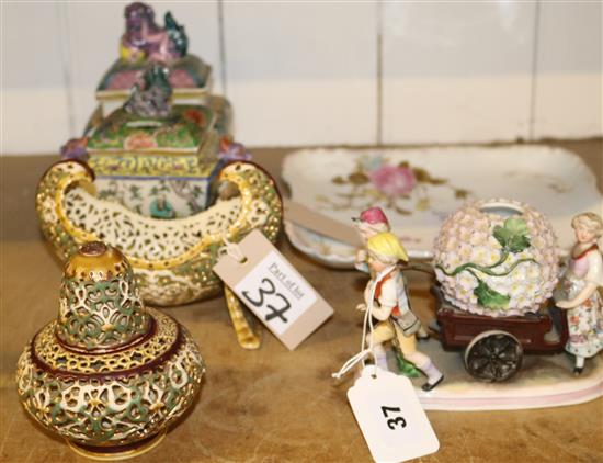 Pair Oriental pots & mixed ceramics